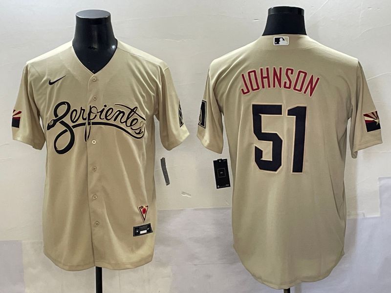 Men 2025 Arizona Diamondback 51 Johnson Cream City Edition Nike MLB Jersey style 1